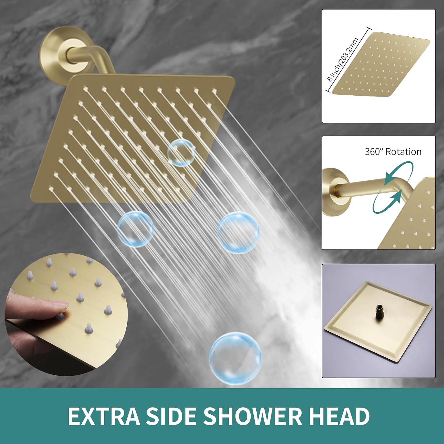 Brushed Gold Dual Shower Heads Shower System with 12'& 8' Shower Heads Full Body Digital Display Shower Set With Handheld Shower and Waterfall Tub Spout
