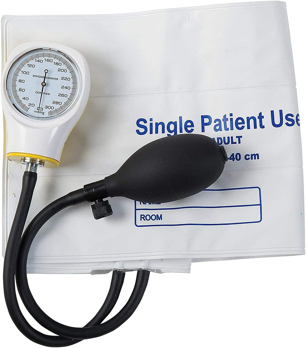 MABIS Disposable Arm Blood Pressure Cuff, Manual Sphygmomanometer, Single Use, Large Adult Size, Box of 5, White