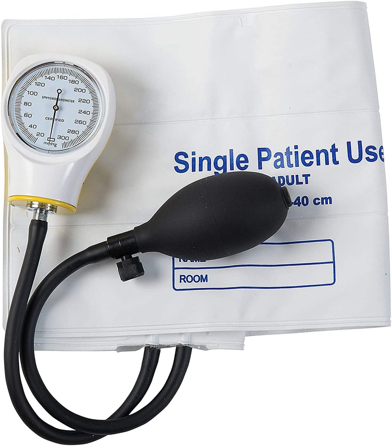 MABIS Disposable Arm Blood Pressure Cuff, Manual Sphygmomanometer, Single Use, Large Adult Size, Box of 5, White