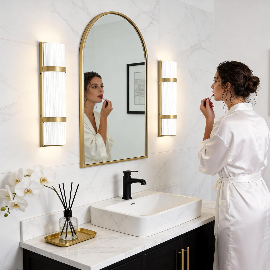 Modern Bathroom Wall sconces Set of 2 – 16 Inch Bathroom Wall Light Fixture, LED Gold Wall Sconce with Artisanal White Frosted Glass, 4000K Warm Lighting for Hallway Bedroom Living Room