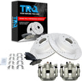 TRQ Performance Rear Brake Pad and Rotor Set Ceramic Vented Coated Rotors Calipers Compatible with 2005 Infiniti G35