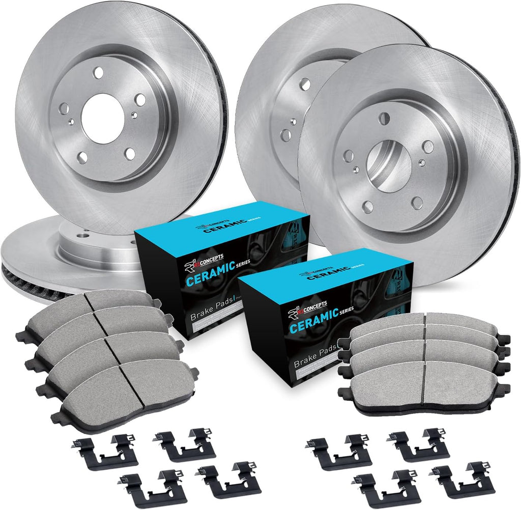 R1 Concepts Front and Rear Brake Kit Fits 1996-1999 Ford Taurus; 2001-2005 Ford Taurus, Mercury Sable; 1995-2002 Lincoln Continental| Ceramic Pads, Blank Rotors| Hardware| 11.6' Front & 10.1' Rear