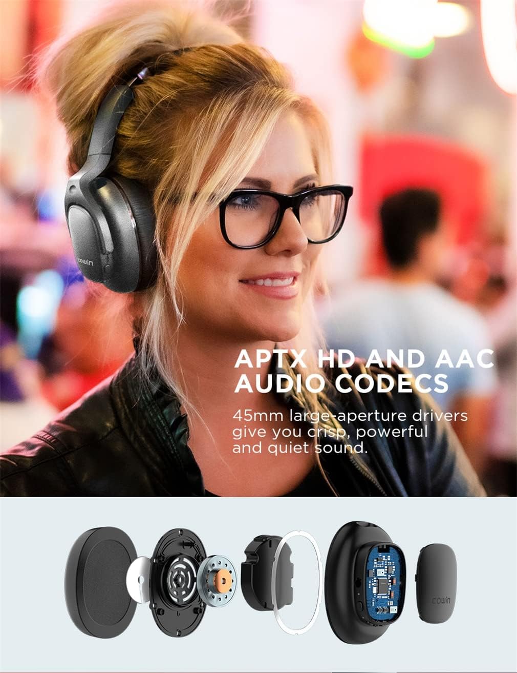 ANC Active Noise Cancelling Wireless Bluetooth Over-Ear Headphones Foldable Hi-Fi Stereo On-Ear Headsets, Hands-Free CVC HD Calls, 30H Playtime, for Sports/Games,Black