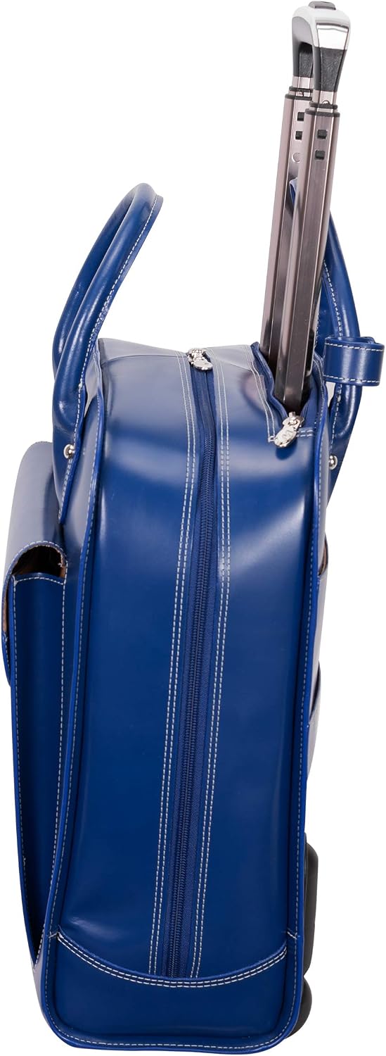 McKlein UPTOWN, Top Grain Cowhide Leather, 15' Leather Vertical Wheeled Ladies' Laptop/Computer & Tablet Business Briefcase Bag/Women's Rolling Overnight Travel Bag, Removable trolley case