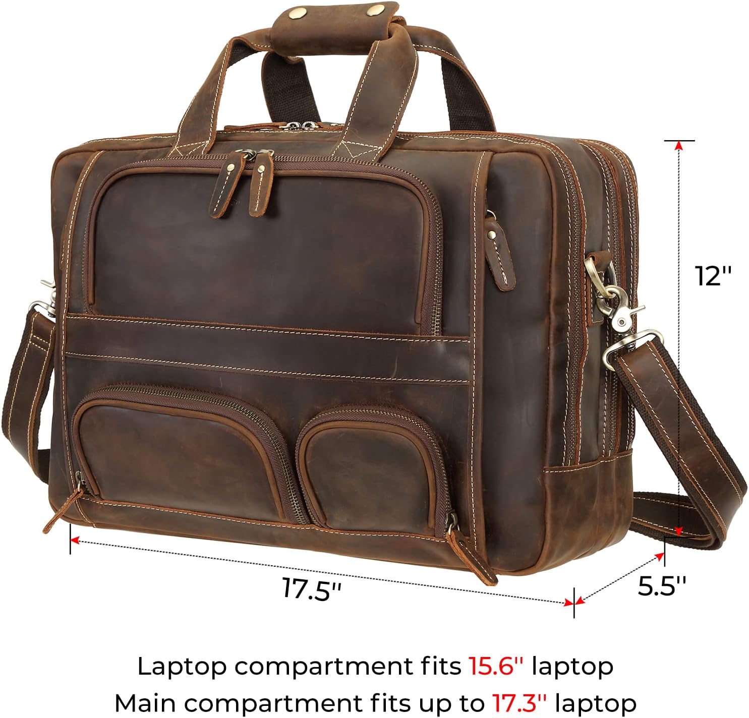 Top Cowhide Leather briefcase for men,17.3 Inch Messenger Bag Laptop Briefcase with YKK Metal Zippers Fit Business Trip