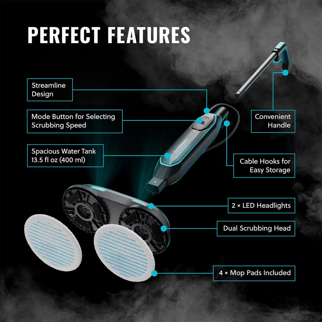 Pursteam New & Improved ScrubMaster Steam Mop with Dual Scrubbing LED Head
