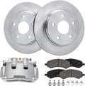 Detroit Axle - Front Brake Kit for 09-10 Dodge Ram 1500, 11-18 Ram 1500, 19-23 Ram 1500 Classic, Disc Brakes Rotors Ceramic Brakes Pads Right Brake Caliper Replacement : 13.23 inch Front Rotor