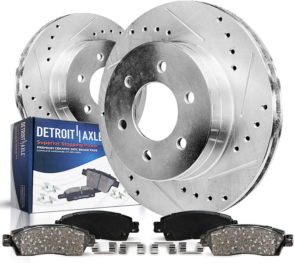 Detroit Axle - Rear Brake Kit for 2012 2013 2014 2015 2016 2017 2018 2019 2020 Ford F-150 Drilled & Slotted 6-Lug Brake Rotors Replacement Ceramic Brakes Pads [Manual Parking Only]
