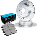 R1 Concepts Rear Brake Kit Fits 2009-2015 Hyundai Sonata; 2012-2017 Hyundai Azera; 2011-2016 Kia Optima| Ceramic Brake Pads and Drilled Slotted Brake Rotors| 11.1' Rear