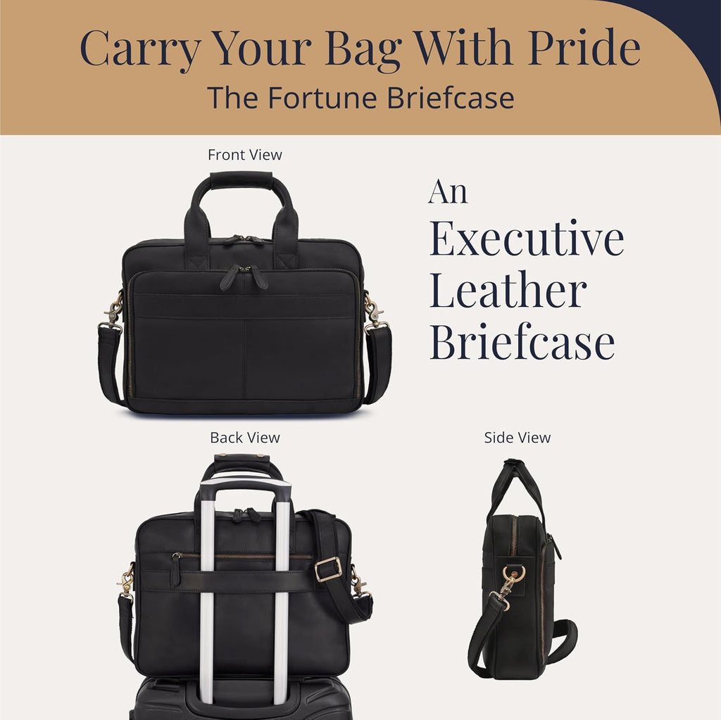 Luxorro Full-Grain Leather Briefcase for Men - Laptop Bag with Leather Computer Compartment