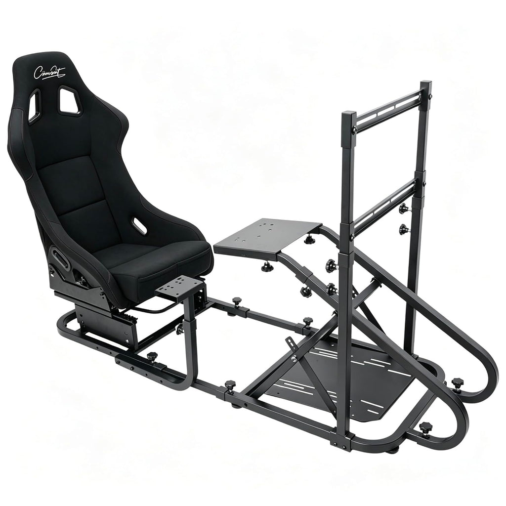 Racing Simulator Cockpit with Monitor Mount and Strong Fiberglass with LOGO Bucket Seat, Racing Wheel Stand Compatible with Fanatec, Thrustmaster, Logitech, Moza Racing Games on PS5, PS4, Xbox and PC
