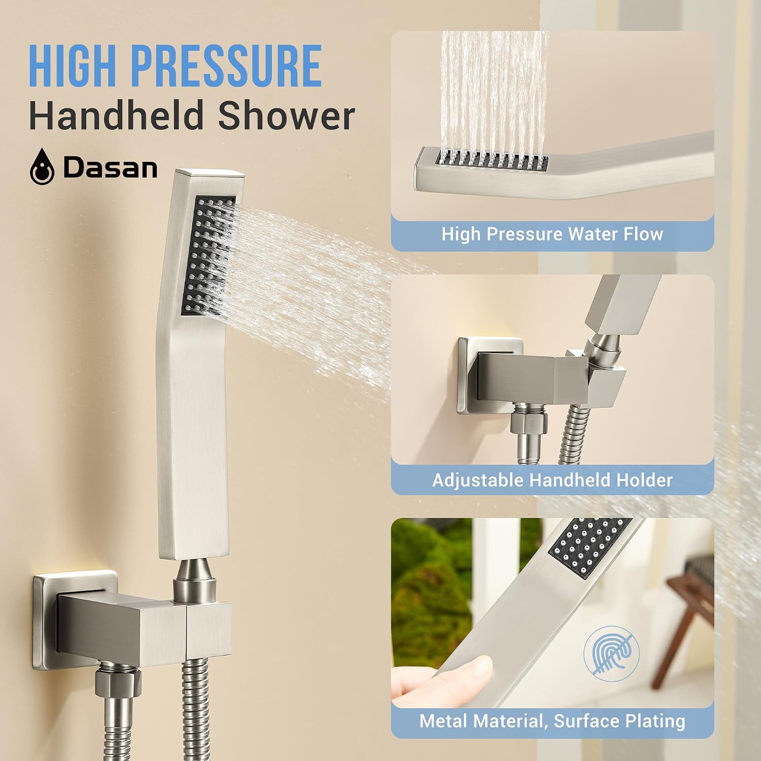 Dasan Dual Rain Shower System with Valve & handheld,Luxury Shower Faucet Set With Ceiling Mounted 12' & 6' Shower Head,Brushed Nickel Tandem Shower Head System for Couples