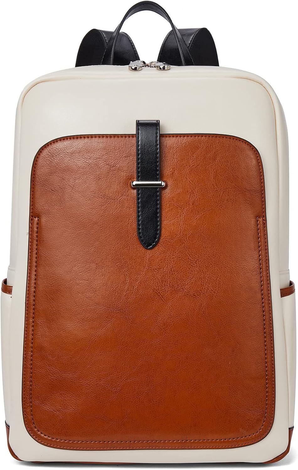 BOSTANTEN Leather Laptop Backpack for Women,15.6 inch Computer Backpack Purse College Daypack Work Travel Bag Beige-brown