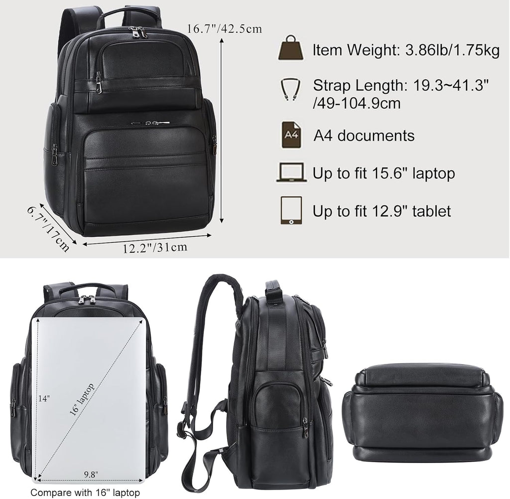 TIDING Men's Vintage Leather Backpack 15.6' Laptop Bag Large Capacity Business Travel Hiking Shoulder Daypacks