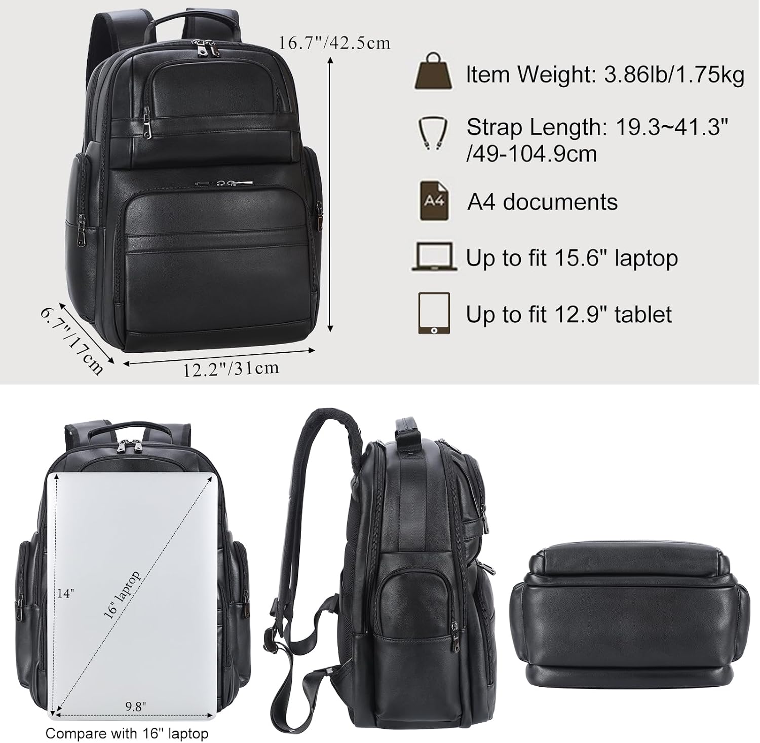 TIDING Men's Vintage Leather Backpack 15.6' Laptop Bag Large Capacity Business Travel Hiking Shoulder Daypacks