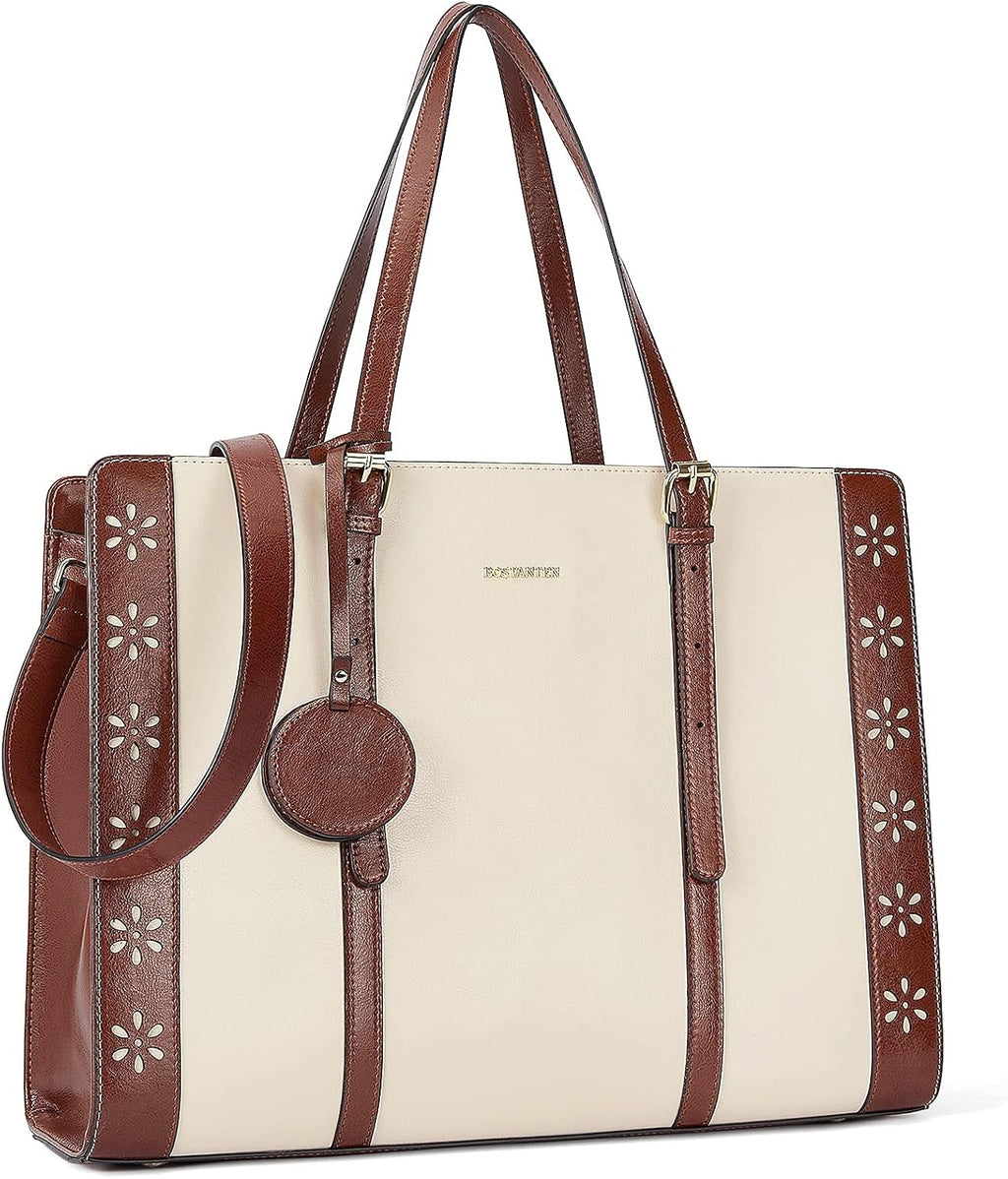 BOSTANTEN Laptop Bag for Women 15.6 inch Computer Leather Briefcase Vintage Work Tote Handbag