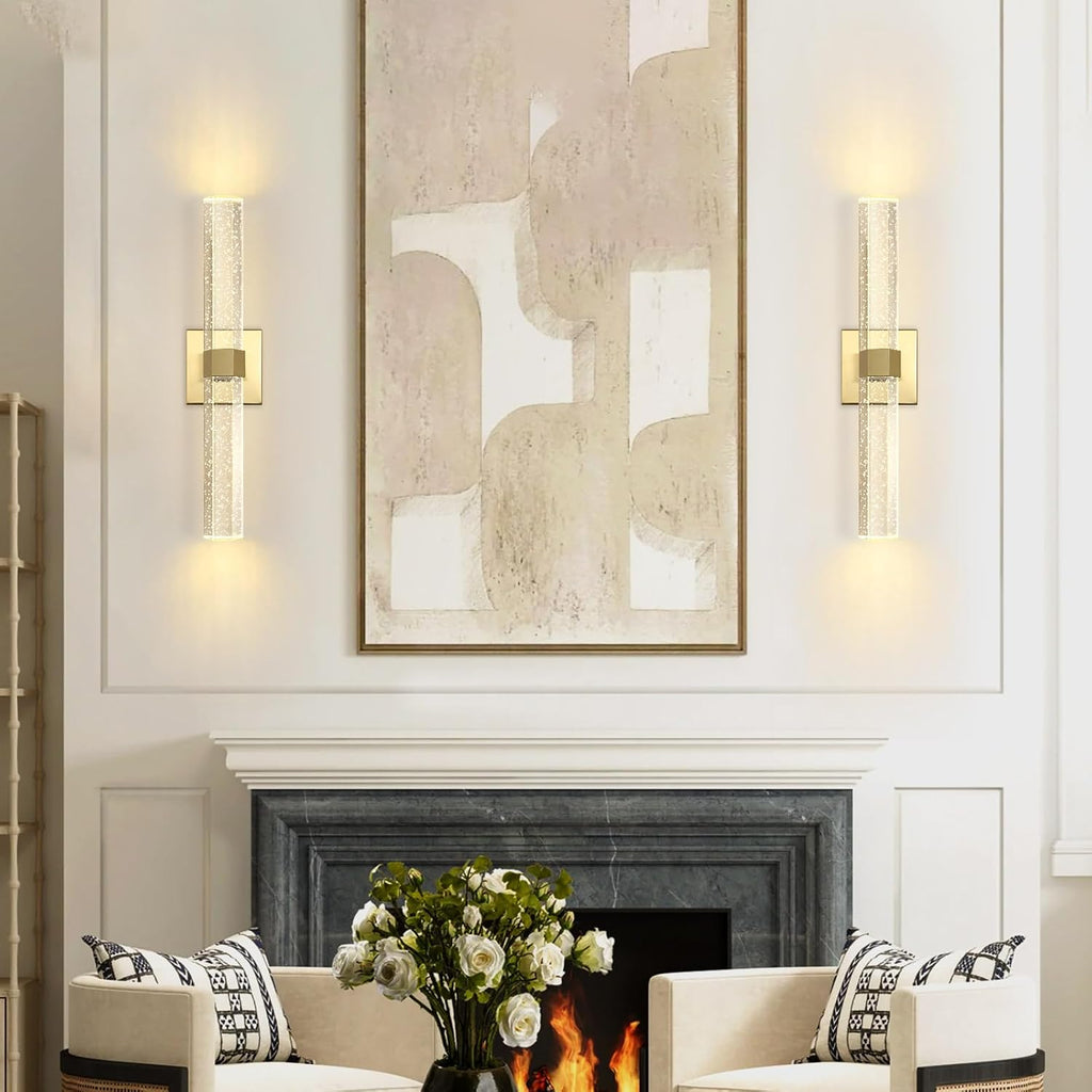 Set of 2 Gold LED Wall Sconce Lights Warm Light Modern Crystal Wall Lights Vanity Lighting Fixtures Sconces for Bathroom Living Room Bedroom Dining Room Hallway