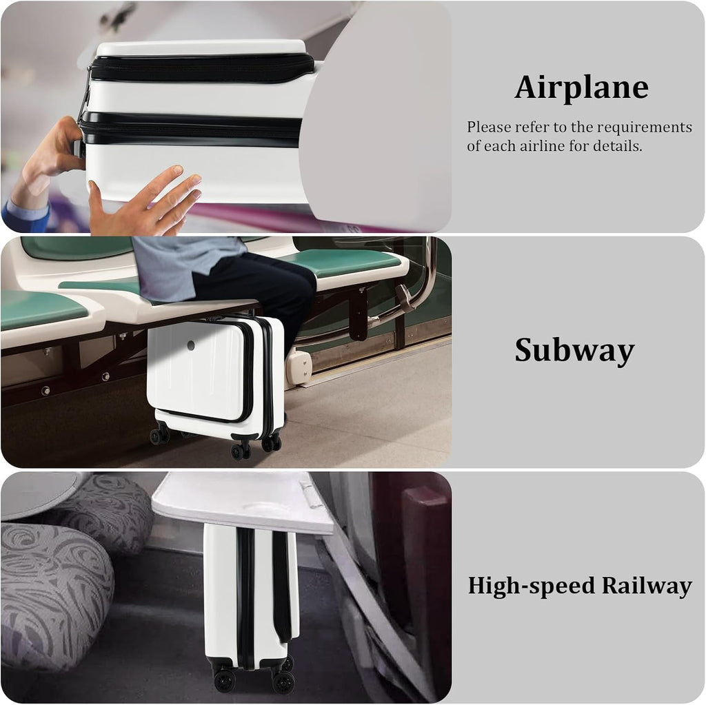 16 Inch Carry On Luggage with 2 Compartments for 14' & 15' Laptop, 16.14*8*17.12' Rolling Briefcase, Lightweight Hardshell ABS+PC Suitcase with Spinner Silent Wheels, for Business Trip, Milky White