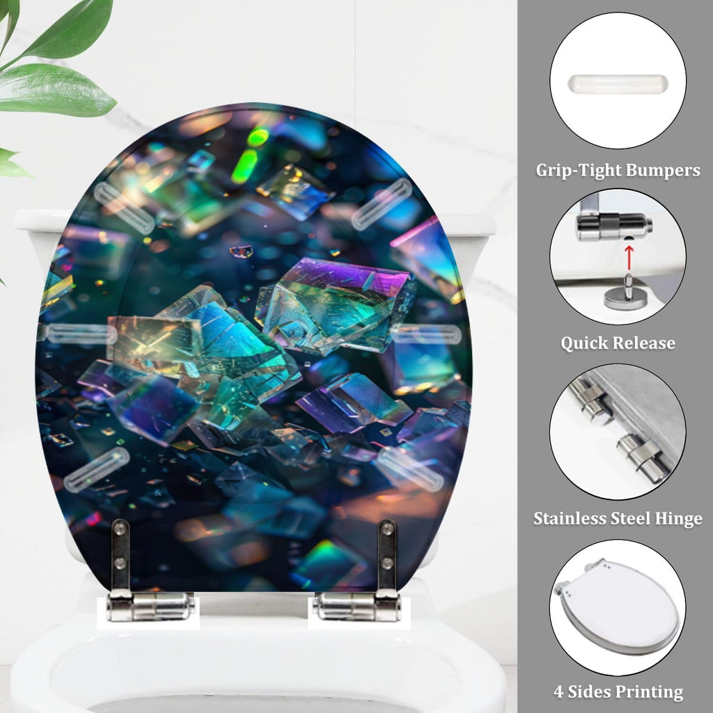 Round Toilet Seat Crystals Soft Light Otherworldly Nature Poster Resin Toilet Seat Quietly Close Quick Release Hinges Decorative Toilet Seat with Cover Easy to Install