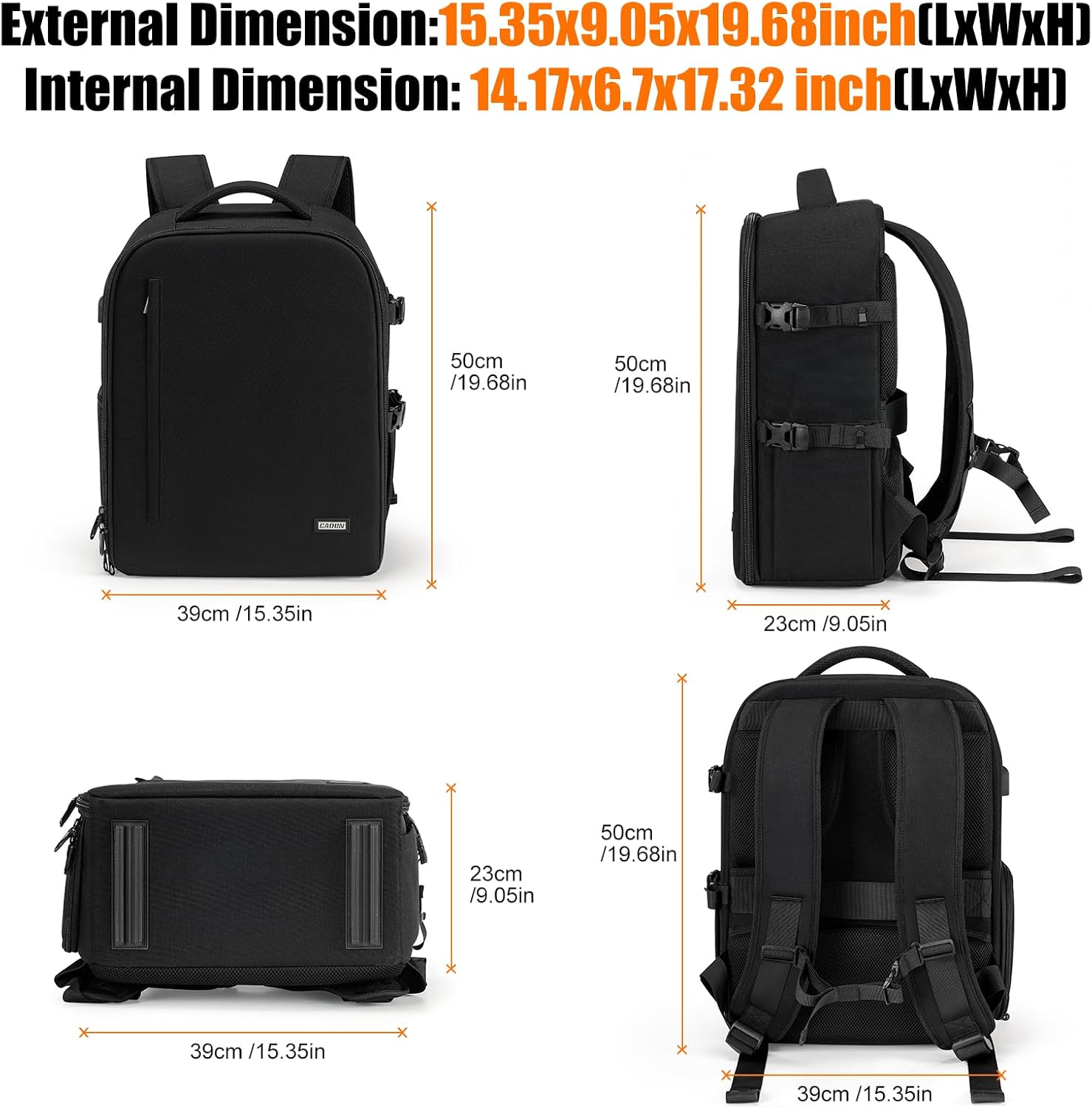 CADeN Camera Backpack, Extra Large DSLR Camera Bag with 17' Laptop Compartment, Waterproof Rain Cover, Professional Travel Hiking Camera Backpack Bag