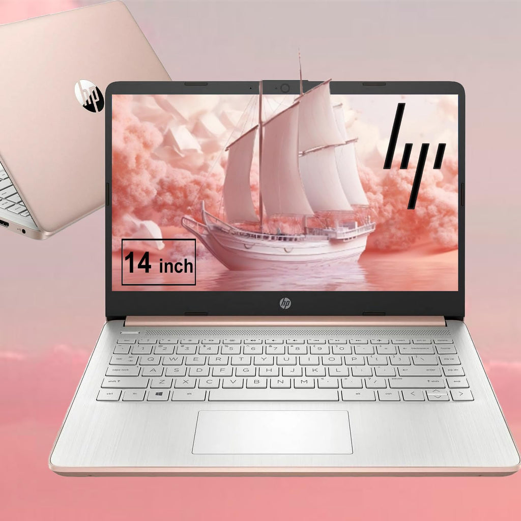 HP 14 inch Touchscreen Laptop - Intel Celeron Dual Core Processor - 8GB RAM, 64GB Storage - Windows 10 - Pale Rose Gold - Fast Charging - USB Type C - 10 Hour Battery - 5Gbs USB