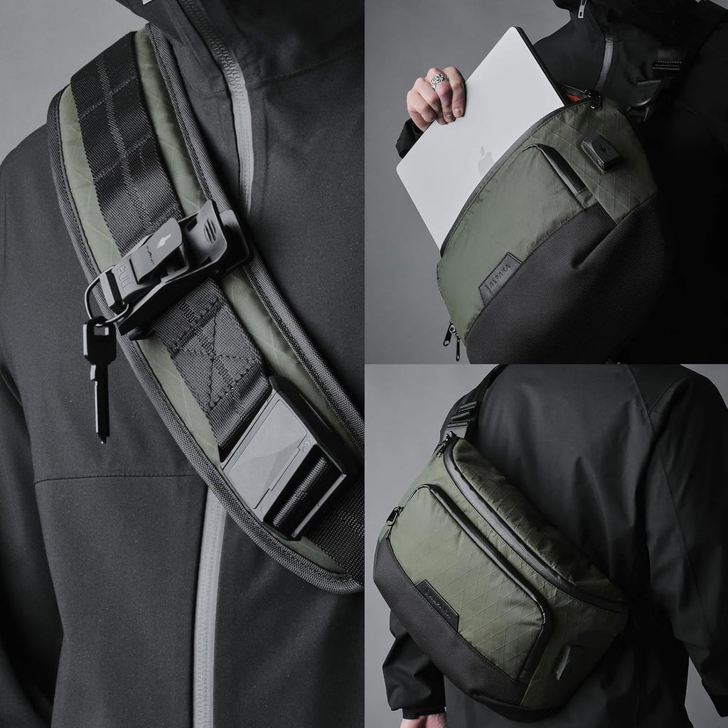 ALPAKA Bravo Sling Max, 8L RFID-Blocking Sling Laptop Bag for Men with Maglockz Buckle, Lockable Zips & External USB Port
