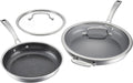 Cuisinart FusionPlus Hybrid Stainless Steel 4-Pc Skillet Cooking Set, 10 Inch and 12 Inch with Lids, PURELYSEAR Hybrid Searing Surface, Oven Safe, Cool Grip Handles, Induction Compatible