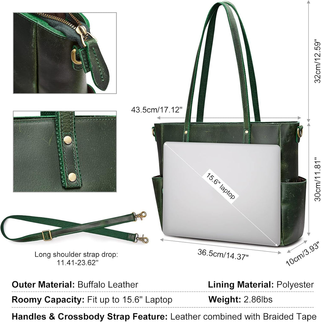S-ZONE Genuine Leather Tote Bag for Women Large Shoulder Purses Work Handbags with Crossbody Strap Vintage