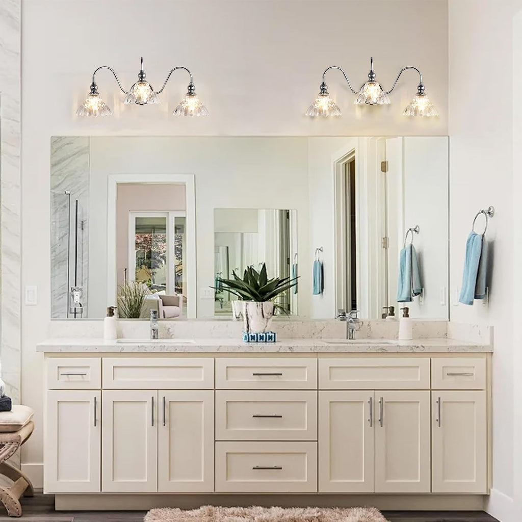 Chrome Bathroom Vanity Lights Modern Crystal Vanity Lighting Fixtures 3-Lights Bathroom Lights for Bathroom Bedroom Kitchen Living Room Dining Room