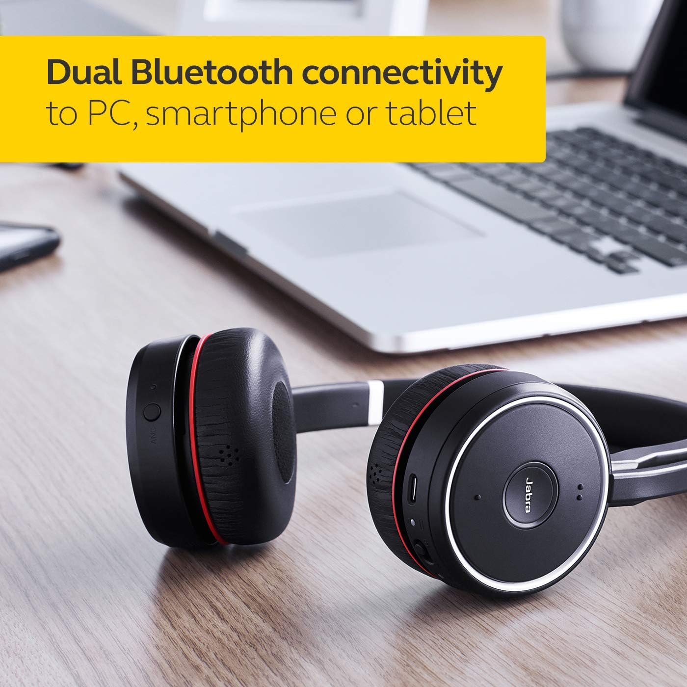 Jabra Evolve 75 MS Wireless Headset, Stereo – Includes Link 370 USB Adapter – Bluetooth Headset with World-Class Speakers, Active Noise-Cancelling Microphone, All Day Battery