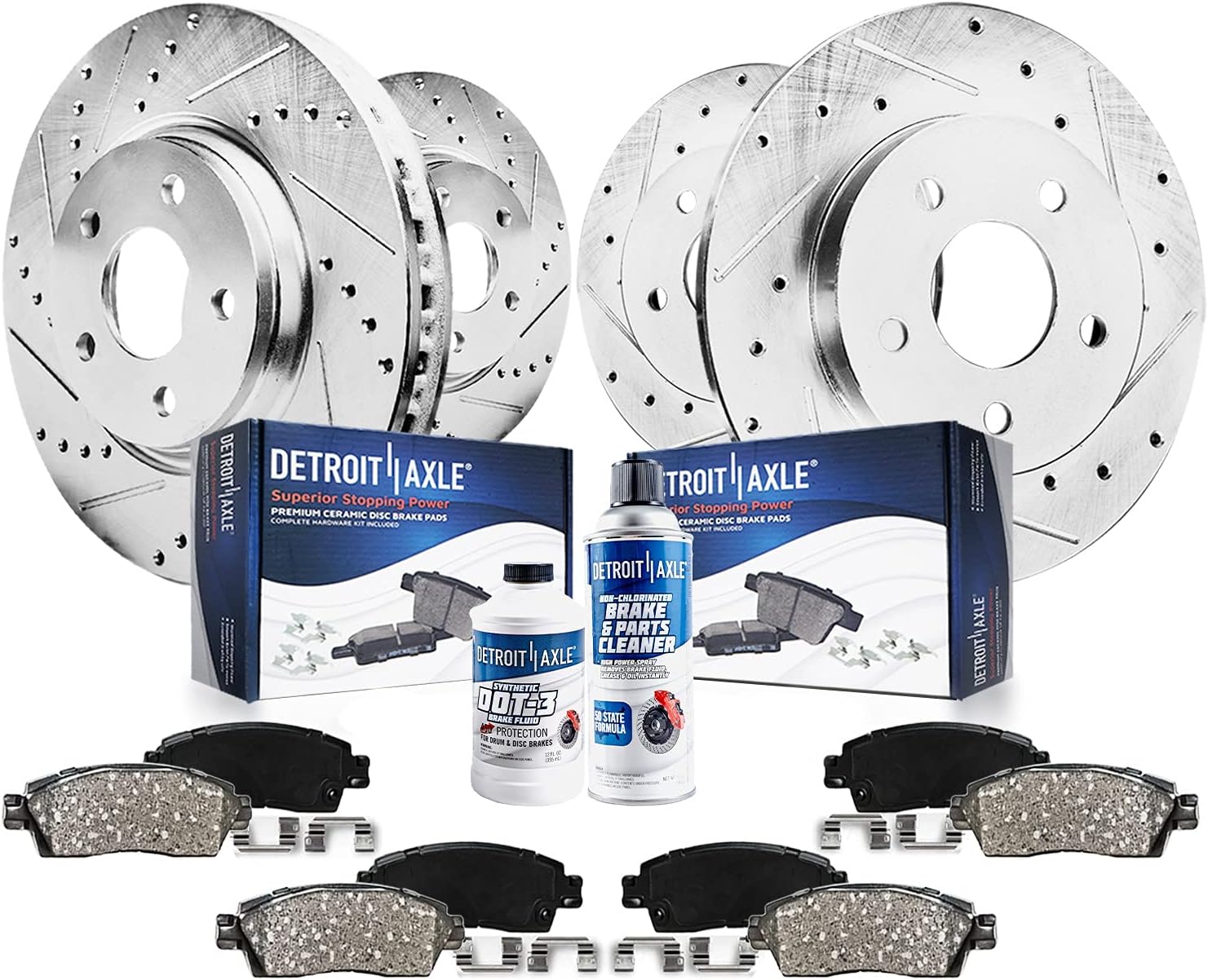 Detroit Axle - Brake Kit for 2019 Nissan Altima, Drilled and Slotted Disc Brake Rotors Ceramic Brakes Pads with Hardware Replacement : 11.65' inch Front and 11.02' inch Solid Rear Rotor