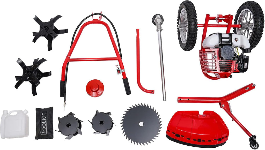 2 Stroke Lawn Mower Gas Powered 49CC Hand Push Irrigation Mower Walk-Behind Push Grass Trimmer Brush Cutter Push Mower Weeding Machine for Lawn Garden
