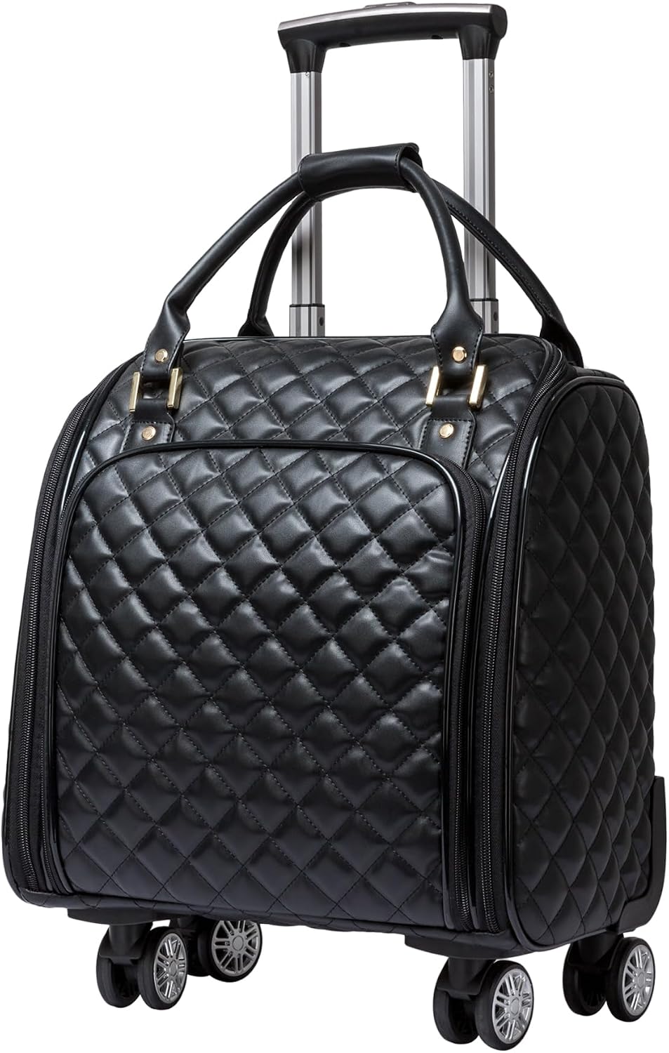 VH&GRED Luxury Carry on Luggage with Wheels Leather Suitcase 16-Inch Lightweight Travel Small Suitcase Diamond Stitching