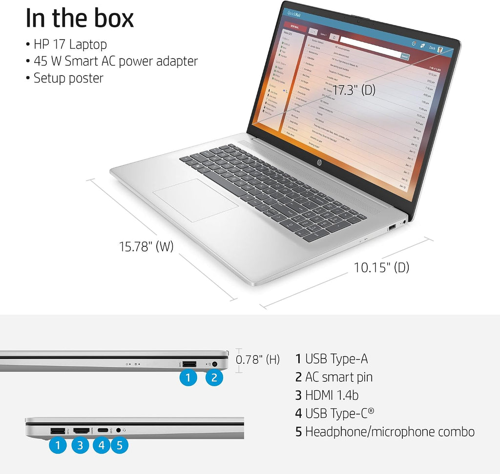 HP 17 inch Laptop for Business, 17.3' HD+ Touchscreen Display, Intel 10-Core i7-1355U(up to 5.0 GHz), 64 GB RAM, 1 TB SSD, Lifetime Office, Windows 11 Pro, Intel Iris Xe GPU, Wi-Fi 6, w/Accessories