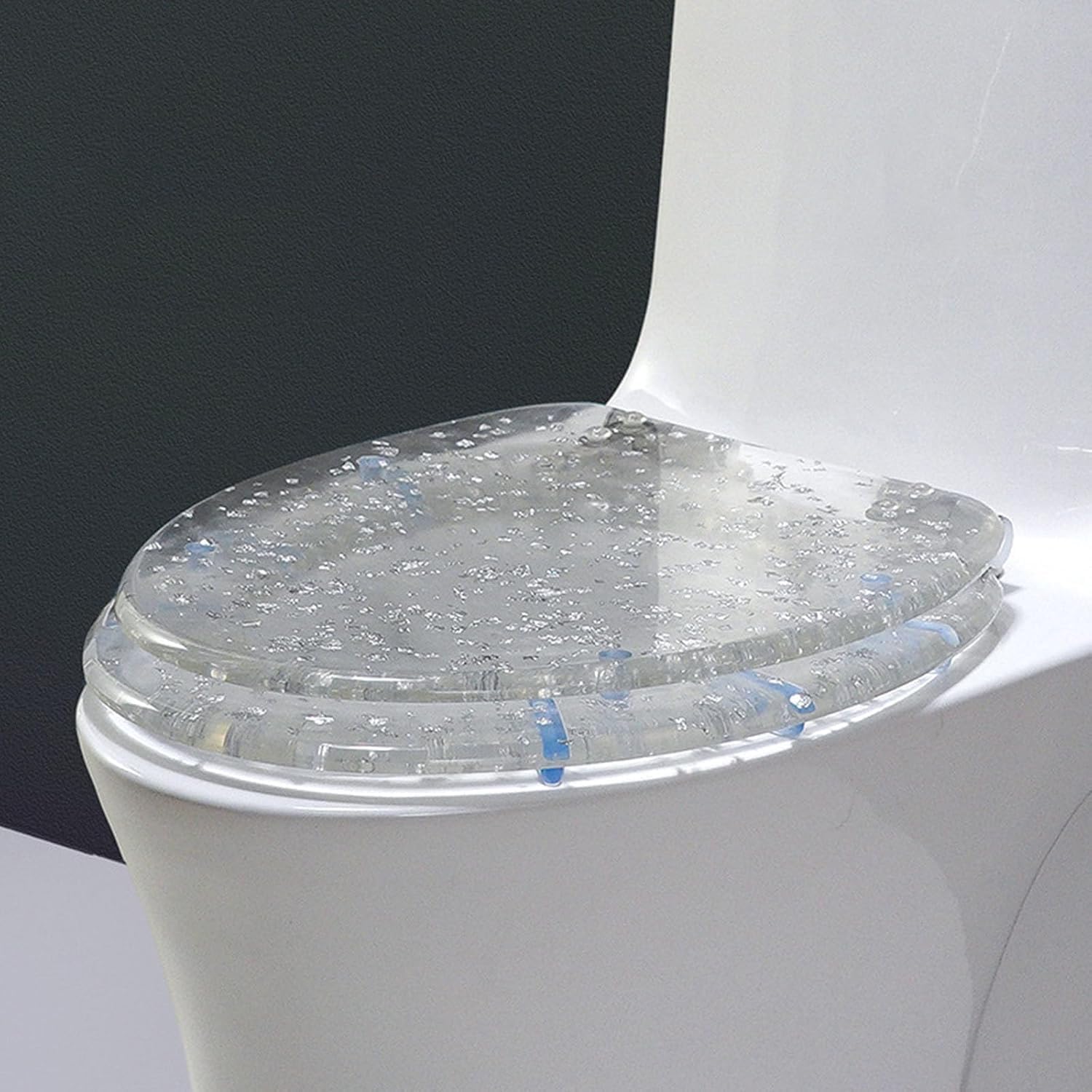 Glitter Toilet Seat Soft Close Elongated Toilet Seat 36.5 * 44Cm Resin Toilet Seat with Adjustable Hinges, Easy to Install Also Easy to Clean,Gold(Silver Foil)