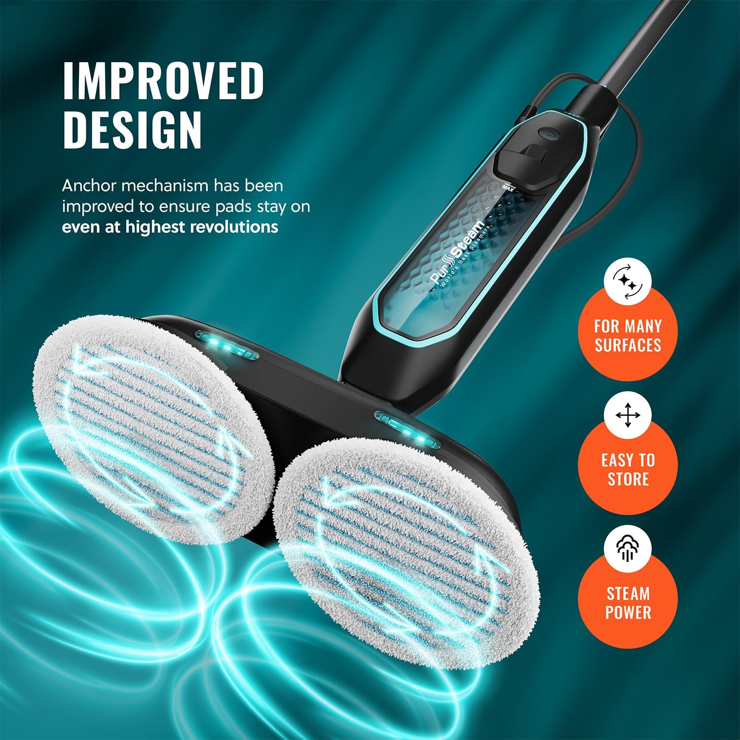 Pursteam New & Improved ScrubMaster Steam Mop with Dual Scrubbing LED Head