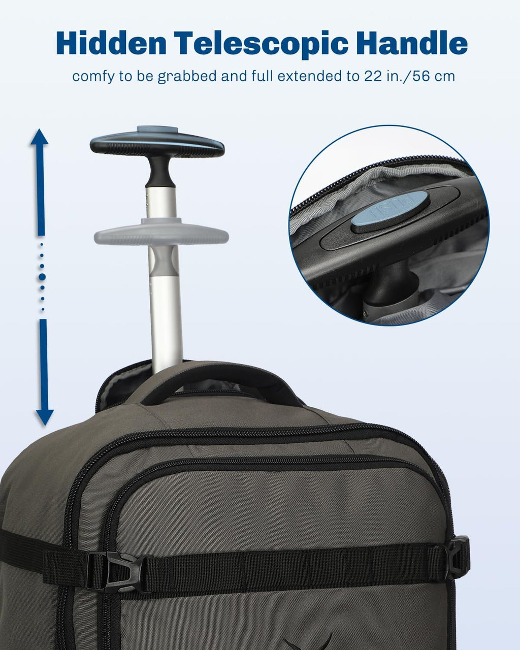 Hynes Eagle Rolling Backpack 42L Backpack with Wheels Airline Approved Carry on Luggage Laptop Travel Suitcase Bag for Women Men Dark Grey