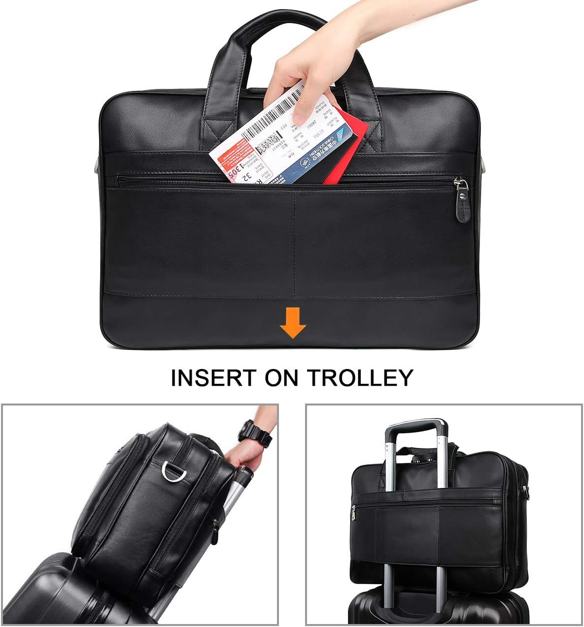 Augus Business Travel Briefcase Genuine Leather Duffel Bags for Men Laptop Bag fits 15.6 inches Laptop
