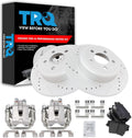TRQ Performance Rear Brake Pad and Rotor Set Ceramic Slotted Drilled G Coated Solid Rotors Calipers Compatible with 2005 2012 Chrysler 300 2013-2014 Dodge Challenger 2014 Charger