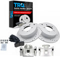 TRQ Performance Rear Brake Pad and Rotor Set Ceramic Solid G Coated Rotors Calipers Compatible with 2009-2011 Mitsubishi Lancer 2008-2013 Outlander