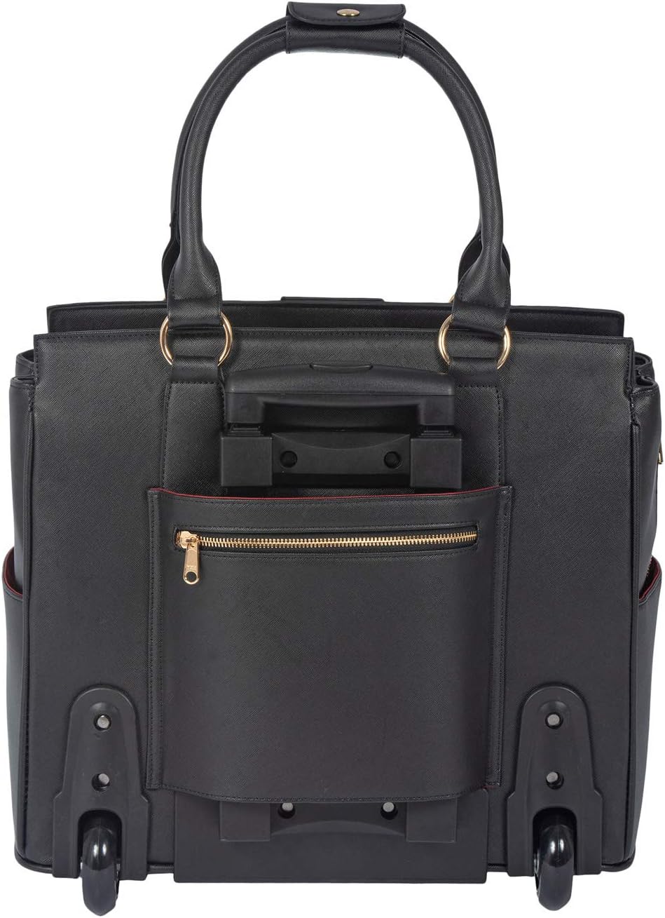 JKM & Company Executive Black Computer iPad, Laptop Tablet Rolling Tote Bag Briefcase Carryall Bag