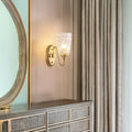 Nordic Antique Brass 2-Light Wall Sconce with Textured Clear Glass Shades - Elegant Hardwired Fixture for Bathroom, Bedroom, Living Room, Hallway, and Staircase(Double Head)