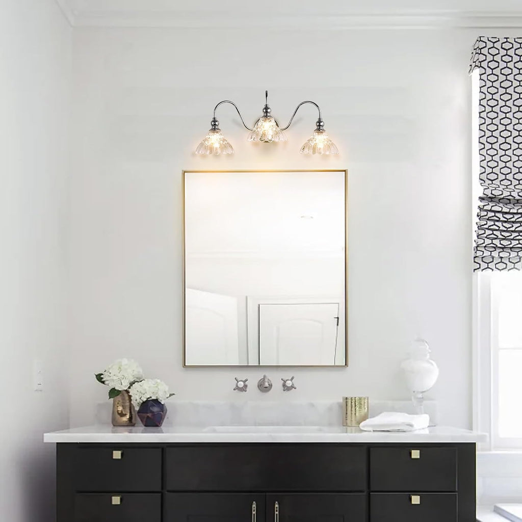 Chrome Bathroom Vanity Lights Modern Crystal Vanity Lighting Fixtures 3-Lights Bathroom Lights for Bathroom Bedroom Kitchen Living Room Dining Room