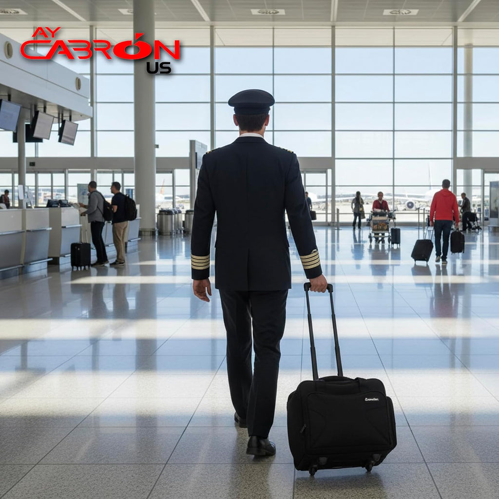 Ay Cabron™ Professional-Grade Pilot Flight Deck Trolley Bag – MADE BY PILOTS FOR PILOTS – Lightweight & Water-Resistant | Airbus & Boeing Compatible. (With Trolley, Large)