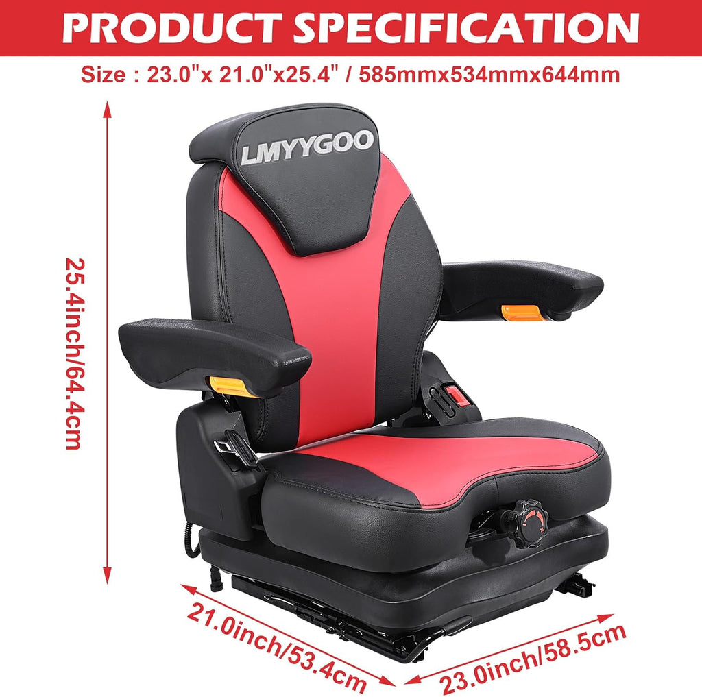 Universal Lawn Mover Seat, Zero Turn Mower Suspension Seat,Highback Low Suspension Forklift Seat with Adjustable Headrest,Adjustable Armrests Shock Absorber Heavy Duty Seat