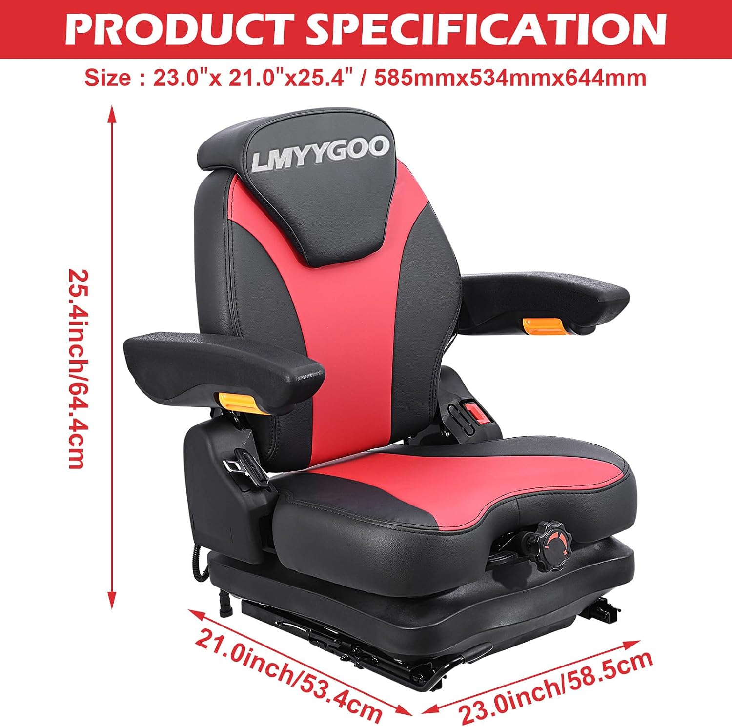 Universal Lawn Mover Seat, Zero Turn Mower Suspension Seat,Highback Low Suspension Forklift Seat with Adjustable Headrest,Adjustable Armrests Shock Absorber Heavy Duty Seat