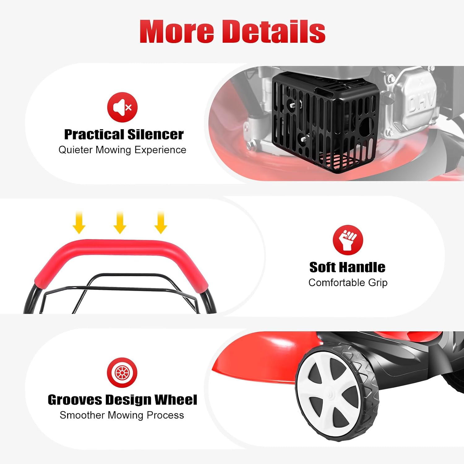 Self Propelled Lawn Mower, 4 Stroke 4000W Engine Weed Wacker Self Propelled Gas Powered Lawn Mowerwith 8 Gear Adjustable Height 3 in 1 Push Lawnmower with Bagging, for Lawn Weeding