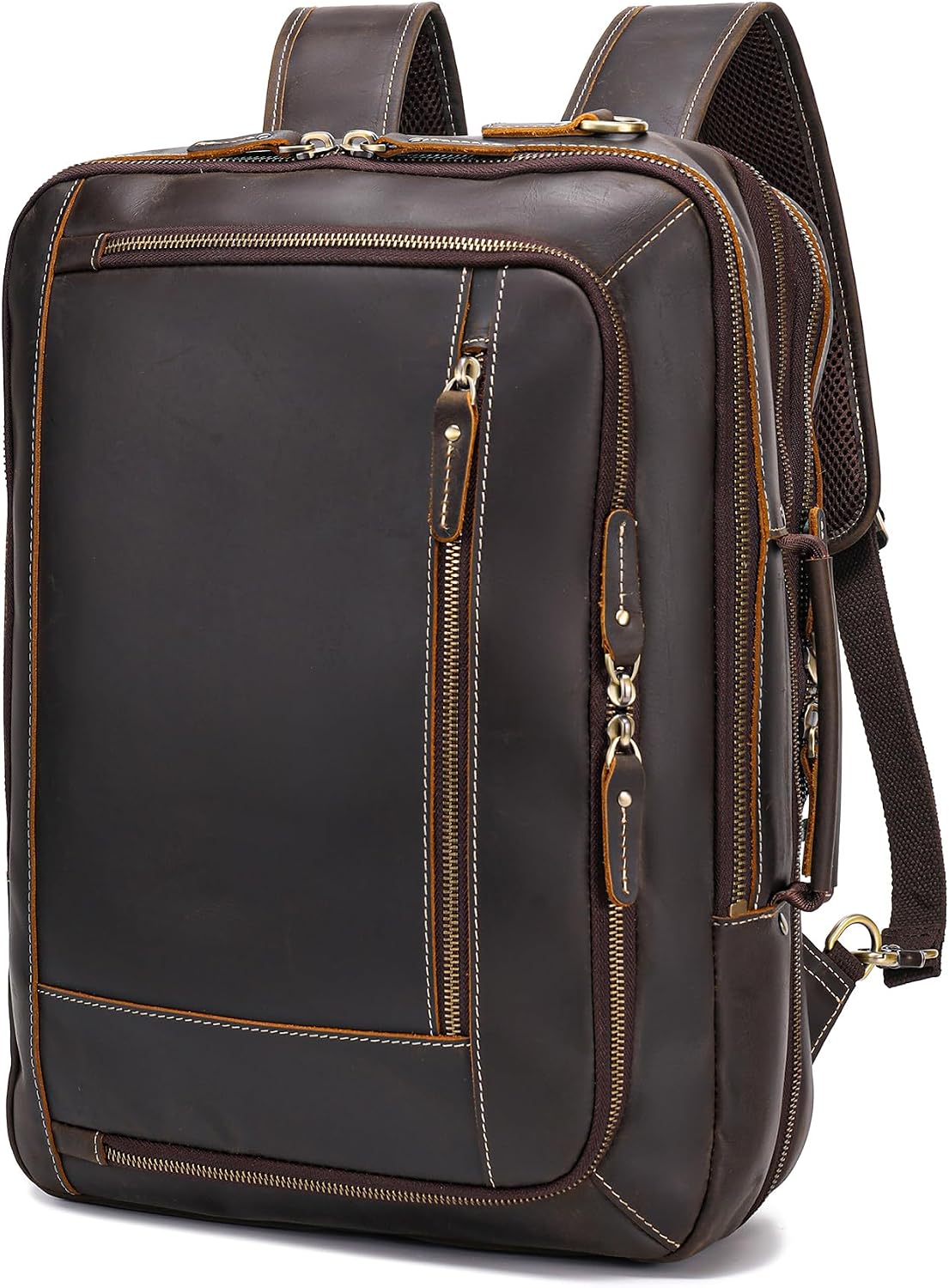 LANNSYNE Vintage Genuine Leather Backpack For Men, 2 in 1 Expandable Briefcase Fits 17'' Laptop Crossbody shoulder Bag Business/Travel Rucksack