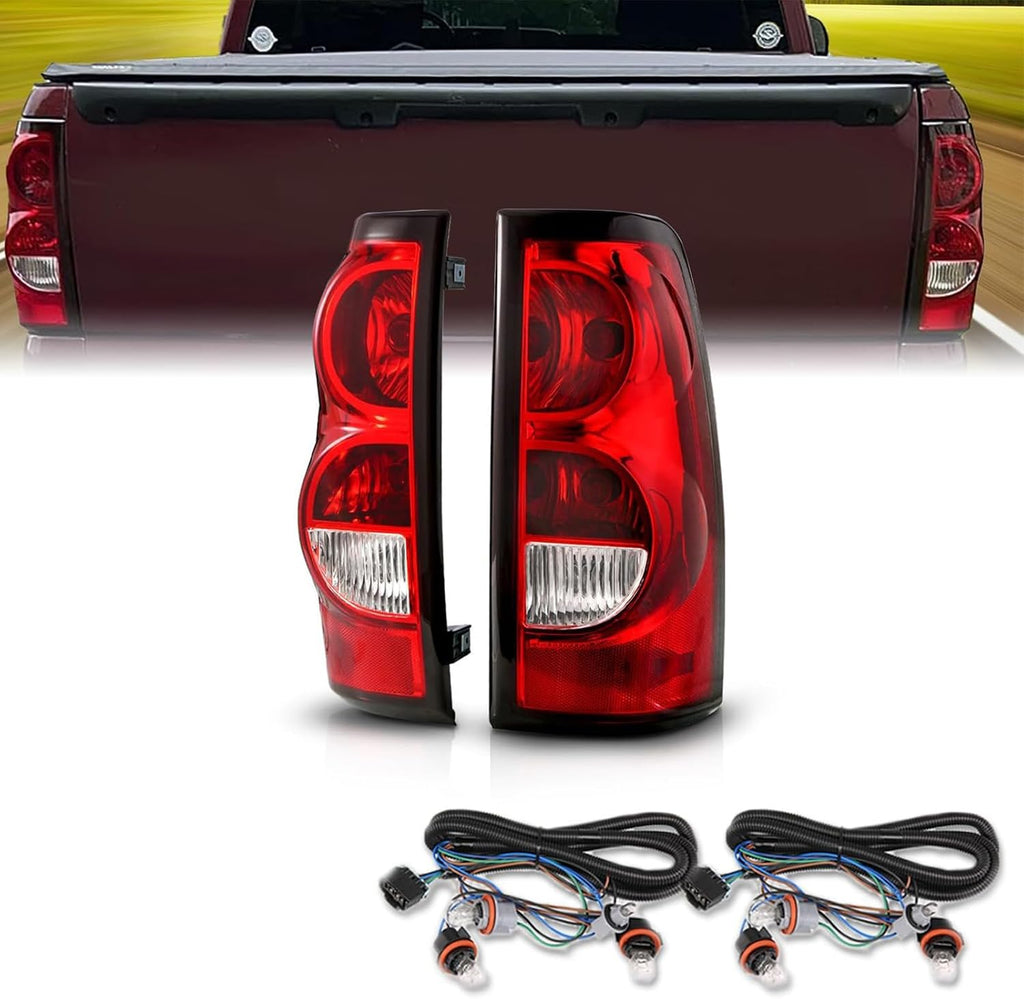 Headlights Tail Lights Assembly Kit compatible with 2003-2006 Chevy Silverado 1500 2500 (2007 Sivlerado Classic) Halgoen Headlamp w/Rear Brake Lamp Taillight, Black Clear L+R for 2003 2004 2005 2006