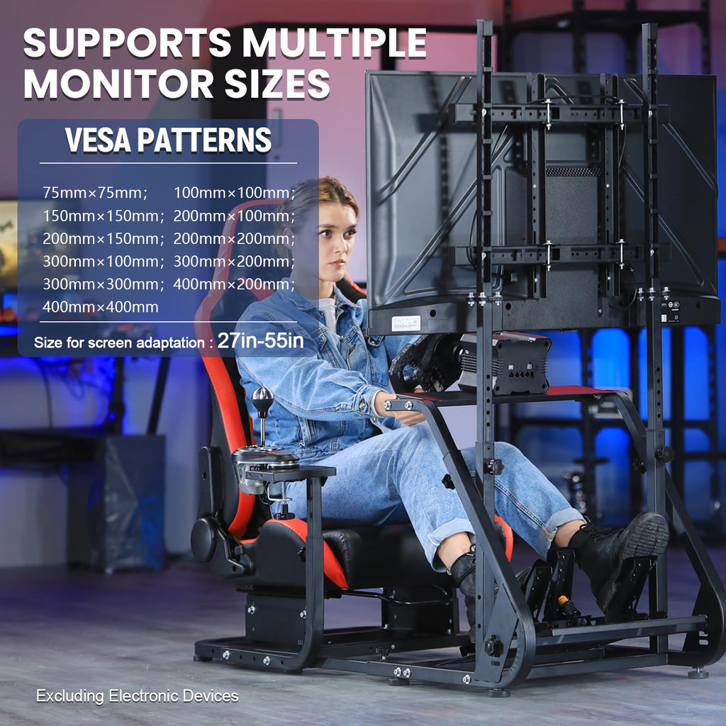 Marada Racing Simulator Cockpit Frame with Monitor Stand, Gear Mount, Red seat Compatible with Logitech G923 G920 G29, for FANTEC Adjustable Wheel and Pedals Not Included Racing Cockpit Full Kit